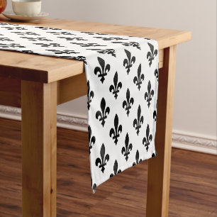 Lilie Pattern, Royal French, Black on White Kurzer Tischläufer