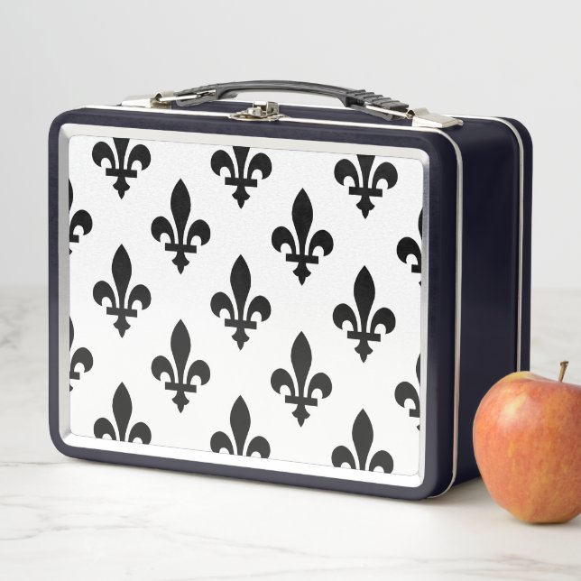 Lilie Pattern, Royal French, Black on White Metall Brotdose (Beispiel)