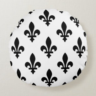 Lilie Pattern, Royal French, Black on White Rundes Kissen