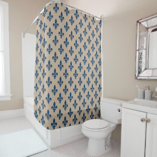 Lilie Pattern, Royal French Blue on Cream Duschvorhang