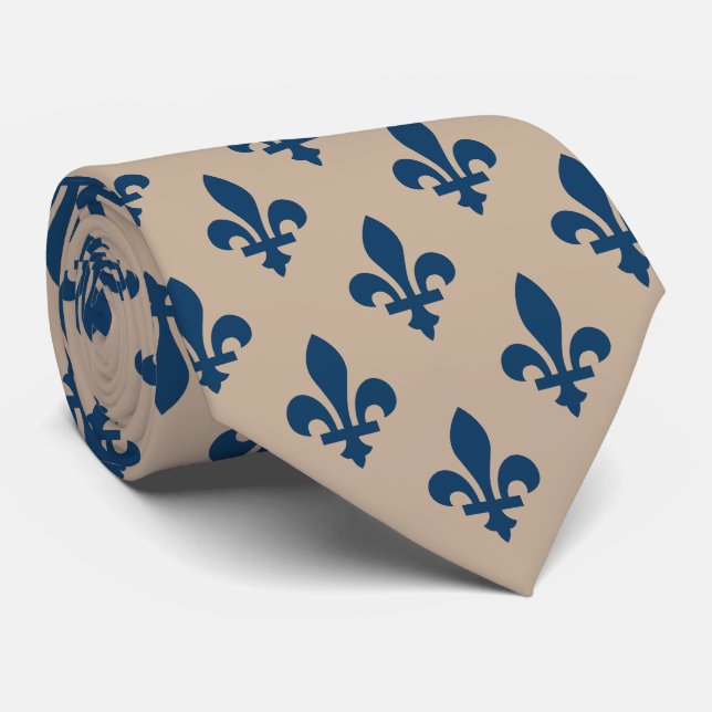 Lilie Pattern, Royal French Blue on Cream Krawatte (Gerollt)