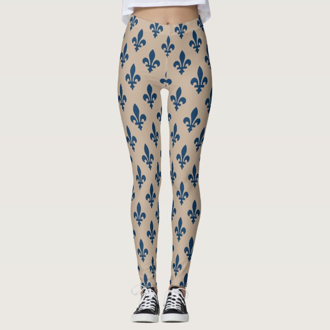 Lilie Pattern, Royal French Blue on Cream Leggings (Vorderseite)