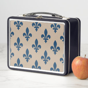 Lilie Pattern, Royal French Blue on Cream Metall Brotdose