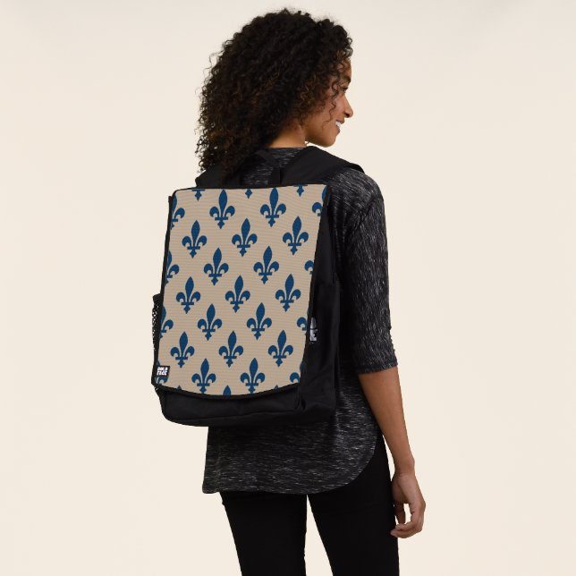 Lilie Pattern, Royal French Blue on Cream Rucksack (Ausgewaschen)
