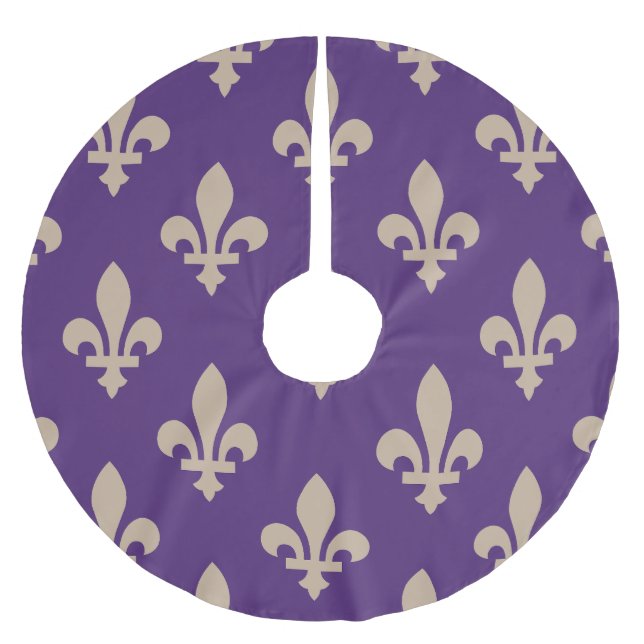 Lilie Pattern, Royal French Cream auf Lila Polyester Weihnachtsbaumdecke (Vorderseite)