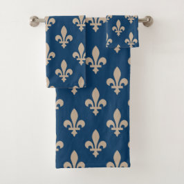 Lilie Pattern, Royal French, Cream on Blue Badhandtuch Set