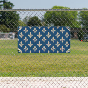 Lilie Pattern, Royal French, Cream on Blue Banner