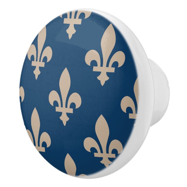 Lilie Pattern, Royal French, Cream on Blue Keramikknauf (Rechts)