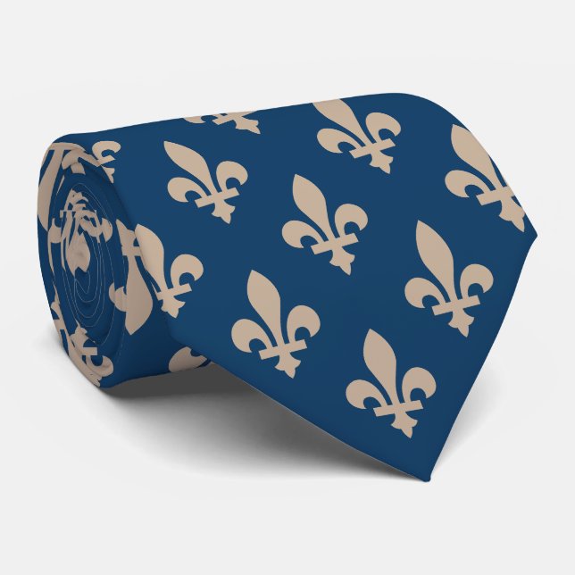 Lilie Pattern, Royal French, Cream on Blue Krawatte (Gerollt)