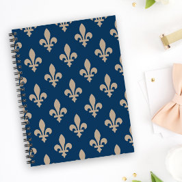 Lilie Pattern, Royal French, Cream on Blue Notizbuch