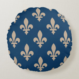 Lilie Pattern, Royal French, Cream on Blue Rundes Kissen