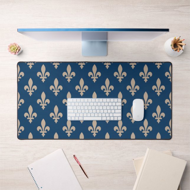 Lilie Pattern, Royal French, Cream on Blue Schreibtischunterlage (Büro 1)
