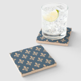Lilie Pattern, Royal French, Cream on Blue Steinuntersetzer