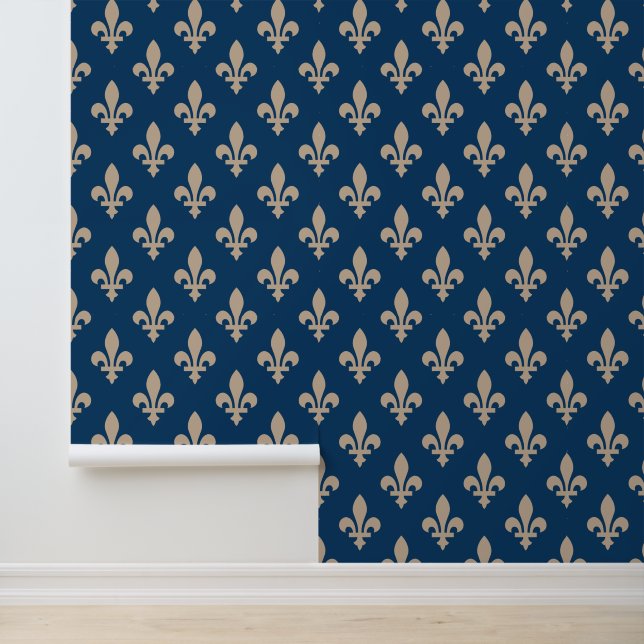 Lilie Pattern, Royal French, Cream on Blue Tapete (Anwendung)