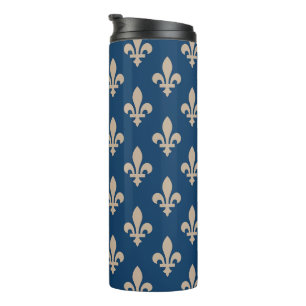Lilie Pattern, Royal French, Cream on Blue Thermosbecher