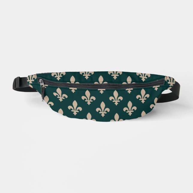 Lilie Pattern, Royal French Cream on Green Bauchtasche (Vorderseite)