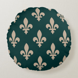 Lilie Pattern, Royal French Cream on Green Rundes Kissen