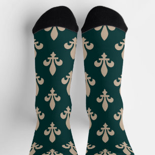 Lilie Pattern, Royal French Cream on Green Socken