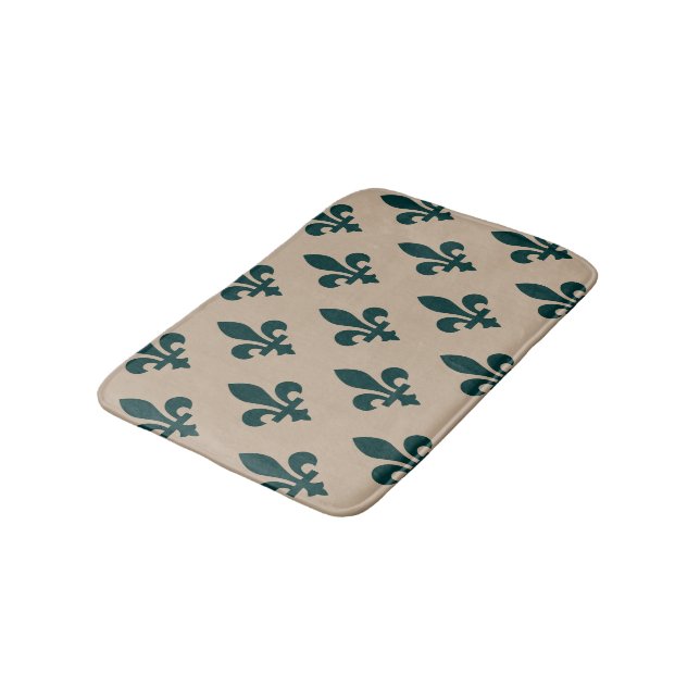 Lilie Pattern, Royal French Green on Cream Badematte (Schrägansicht)