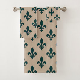 Lilie Pattern, Royal French Green on Cream Badhandtuch Set