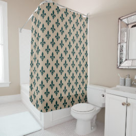 Lilie Pattern, Royal French Green on Cream Duschvorhang