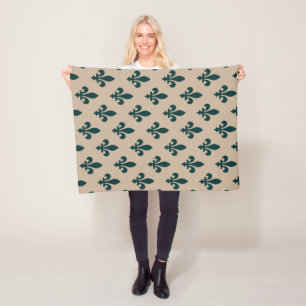 Lilie Pattern, Royal French Green on Cream Fleecedecke