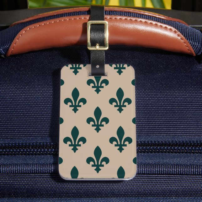 Lilie Pattern, Royal French Green on Cream Gepäckanhänger (Vorderseite Insitu 2)