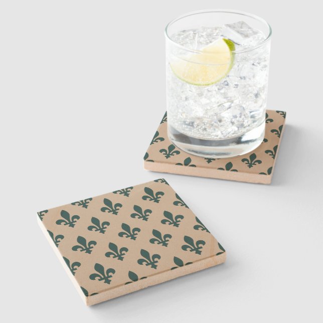 Lilie Pattern, Royal French Green on Cream Steinuntersetzer (Seitenansicht)