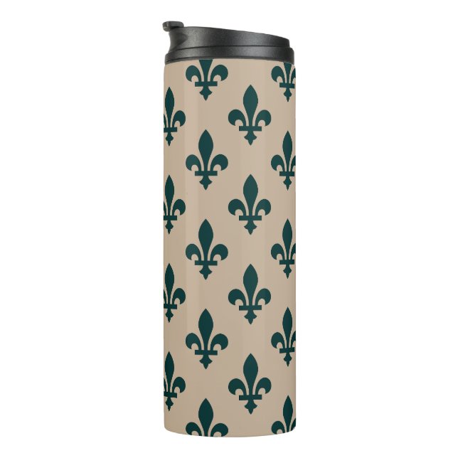 Lilie Pattern, Royal French Green on Cream Thermosbecher (Nach rechts gedreht)