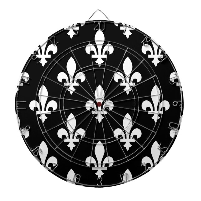 Lilie Pattern, Royal French, White on Black Dartscheibe (vorne)