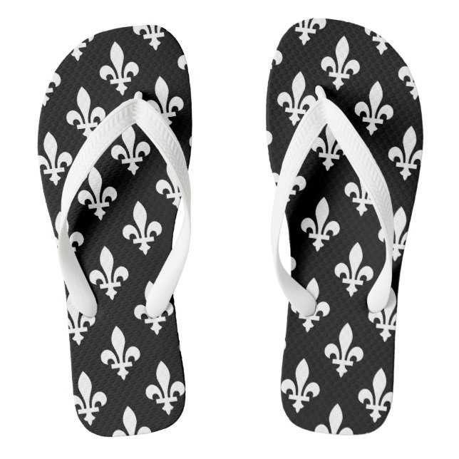 Lilie Pattern, Royal French, White on Black Flip Flops (Fußbett)
