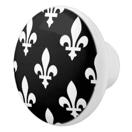 Lilie Pattern, Royal French, White on Black Keramikknauf