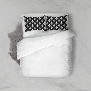 Lilie Pattern, Royal French, White on Black Kissenbezug