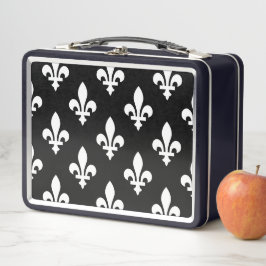 Lilie Pattern, Royal French, White on Black Metall Brotdose