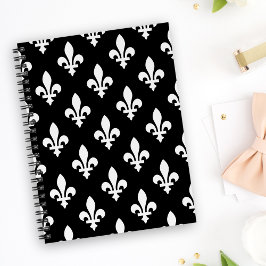 Lilie Pattern, Royal French, White on Black Notizbuch