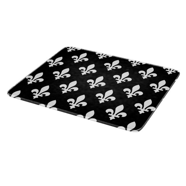 Lilie Pattern, Royal French, White on Black Schneidebrett (Ecke)