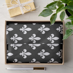 Lilie Pattern, Royal French, White on Black Seidenpapier