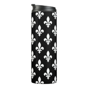 Lilie Pattern, Royal French, White on Black Thermosbecher