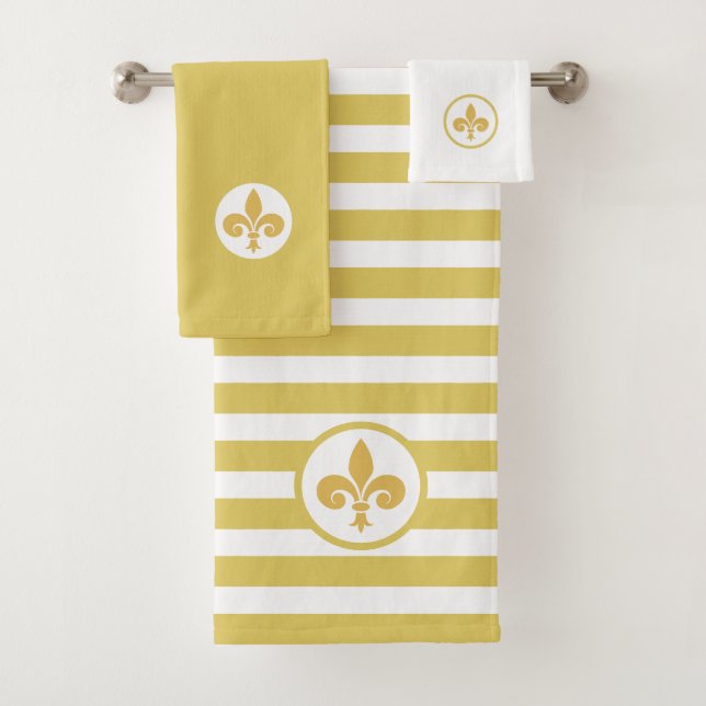 Lilie über Golden & White Strip Badhandtuch Set (Insitu)