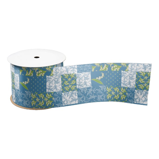 Lilie-von-d-Tal blaues Grün-Imitat-Patchwork Satinband (Spule)