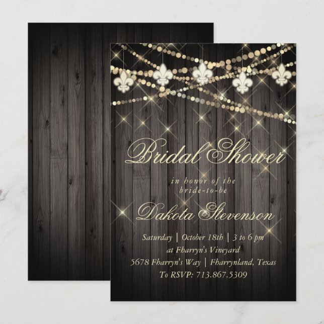 Lilie Wood Lights | Rustikale Dusche Einladung (Vorne/Hinten)