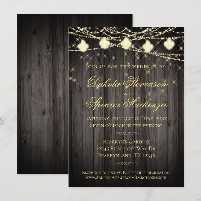 Lilie Wood Lights | Rustikale Hochzeit Einladung (Vorne/Hinten)