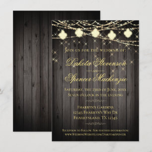 Lilie Wood Lights   Rustikale Hochzeit Einladung