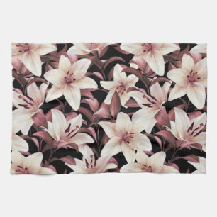 Lilien auf schwarz geschirrtuch