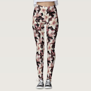 Lilien auf schwarz leggings