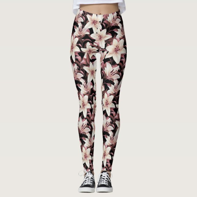 Lilien auf schwarz leggings (Vorderseite)