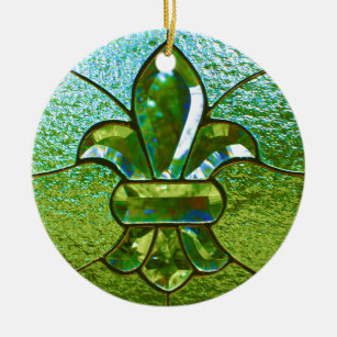 Lilien-beflecktes Glas-Grün Keramik Ornament
