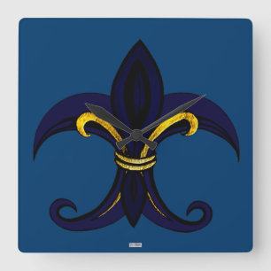 Lilien-Blau/Gold Quadratische Wanduhr