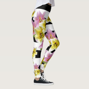 Lilien-Blumen-Lilien Striped Blumenmuster Leggings