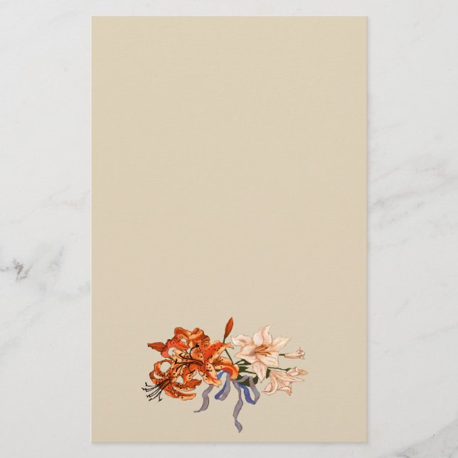 Lilien-Blumenstrauß gebunden mit einem Band Briefpapier (Vorderseite)